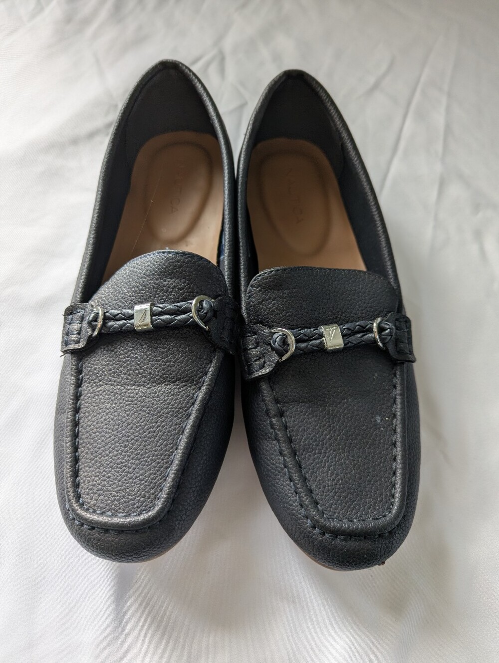 Nautica Women's Black Slip-On Loafers with Braided Strap